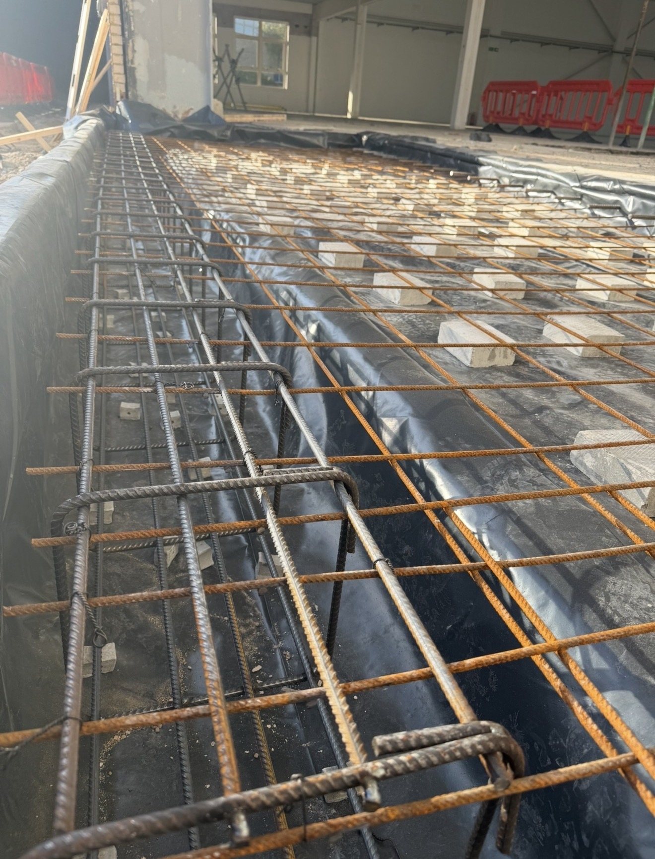 Reinforcement mesh installed for concrete works at Heathrow West
