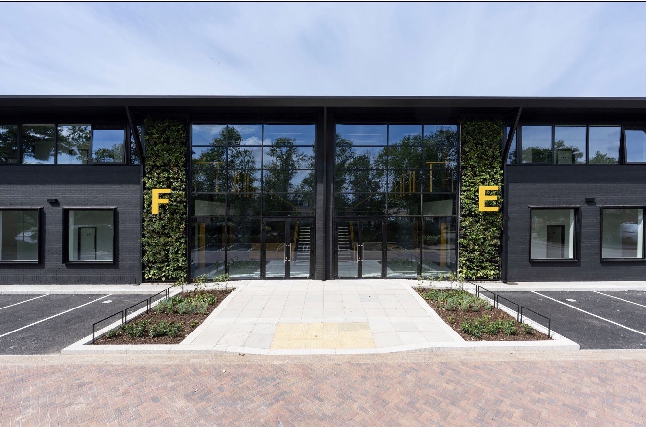 A completed commercial office building with glazed frontage by Ashway Group
