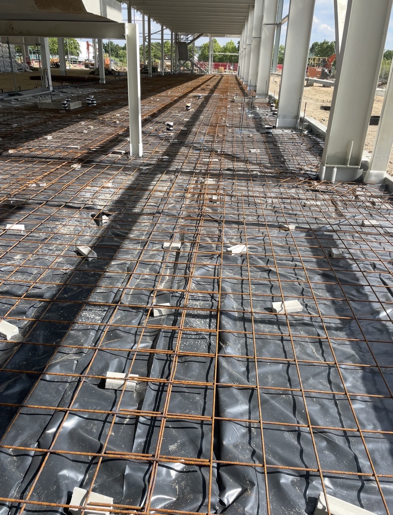 Reinforcement mesh prepared for a concrete slab